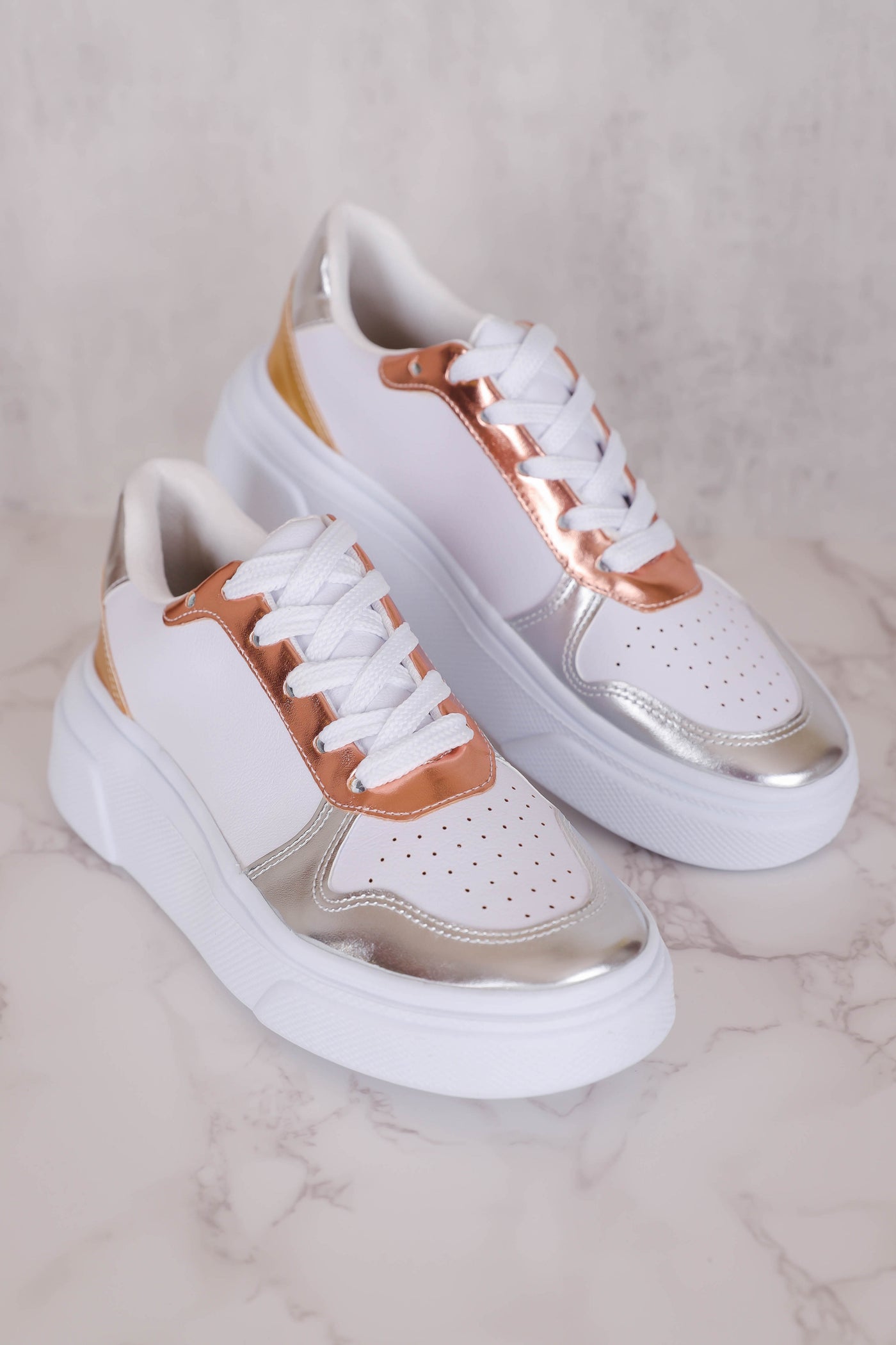 Women's White Sneakers- Trendy Metallic Sneakers For Women- Maker's Shoes Sneakers