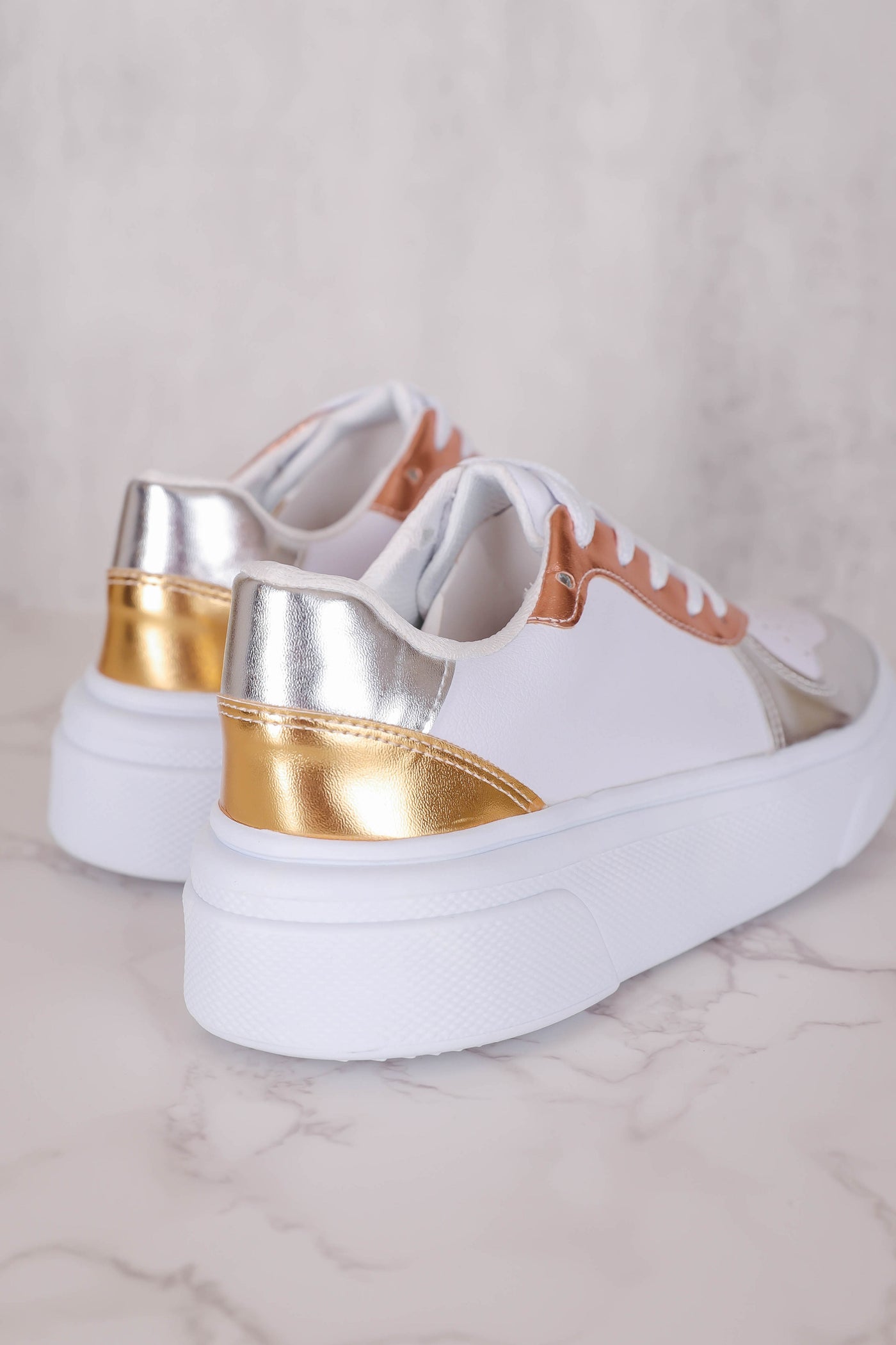 Women's White Sneakers- Trendy Metallic Sneakers For Women- Maker's Shoes Sneakers