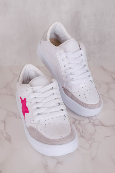 Trendy Star Sneakers- Women's Platform Star Sneakers- Pink Star Sneakers
