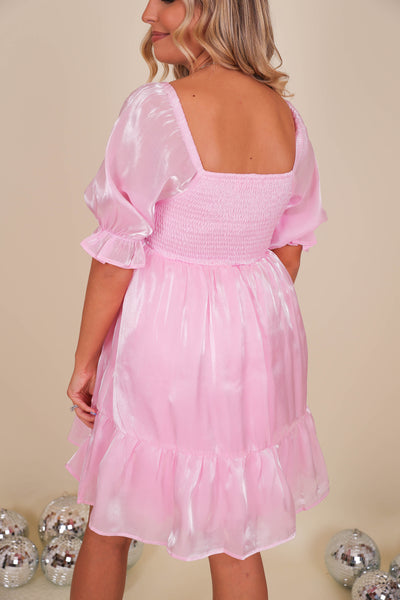 Blush Organza Dress- Metallic Pink Tulle Dress- Lover Era Dress