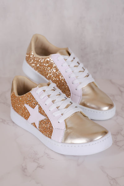 Gold Glitter Sneakers- Women's Star Sneakers- Gold Star Sneakers