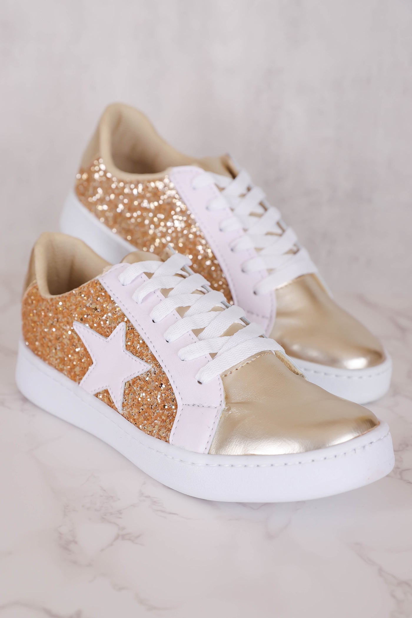 Gold Glitter Sneakers- Women's Star Sneakers- Gold Star Sneakers