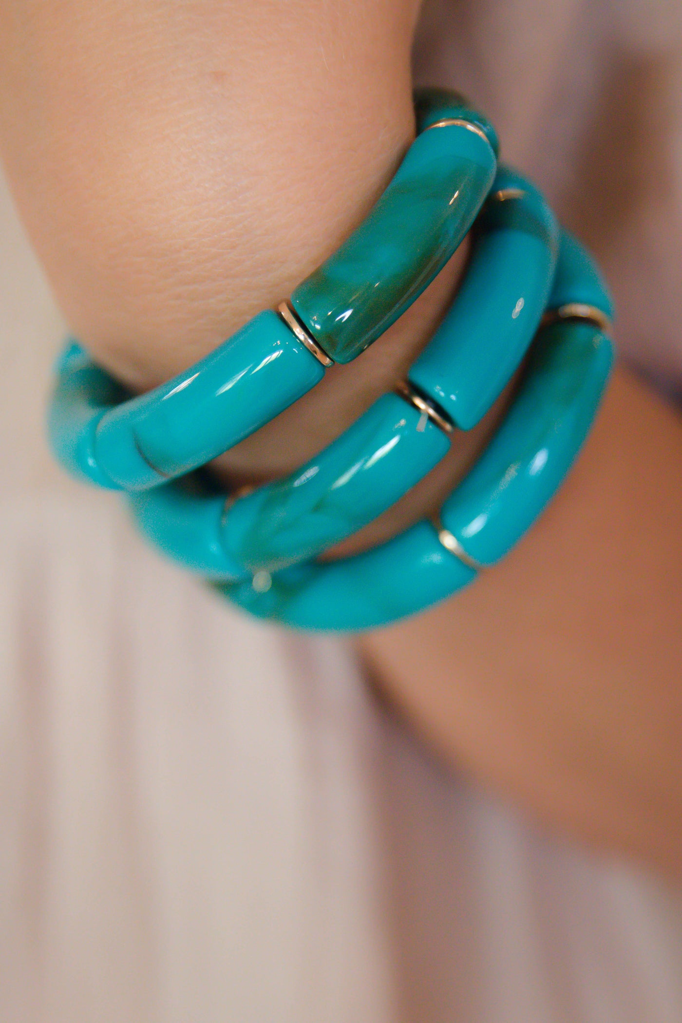 Turquoise Acrylic Bangle- Stretchy Tubular Bangle- Cute Women's Bangle