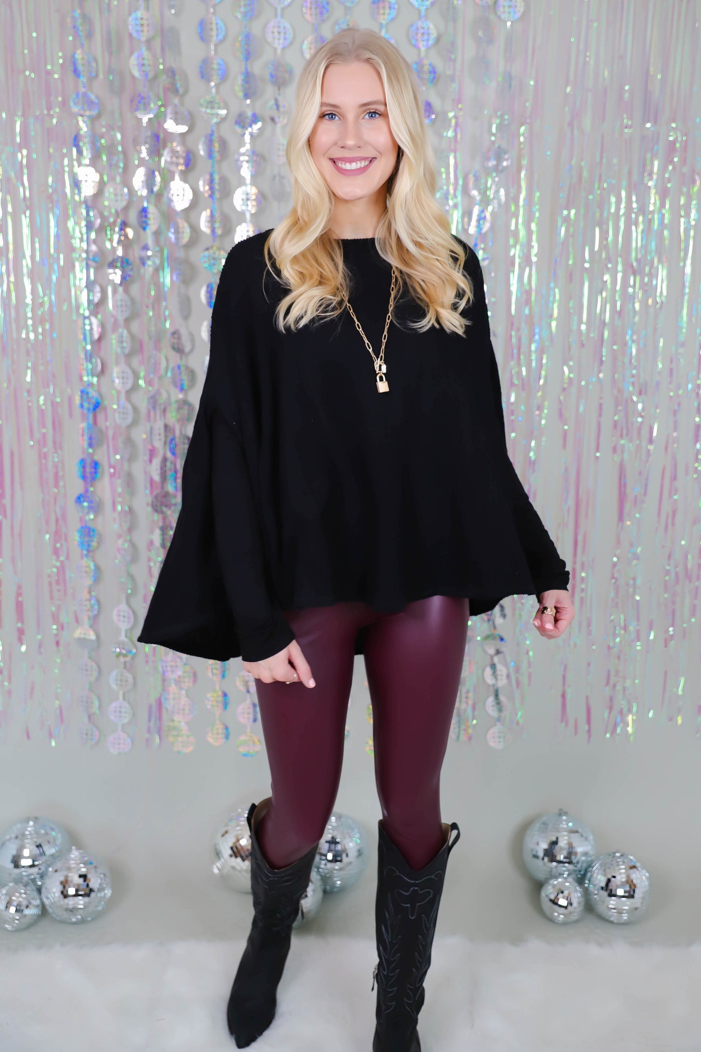 Women's Black Poncho- Solid Black Poncho Top For Women