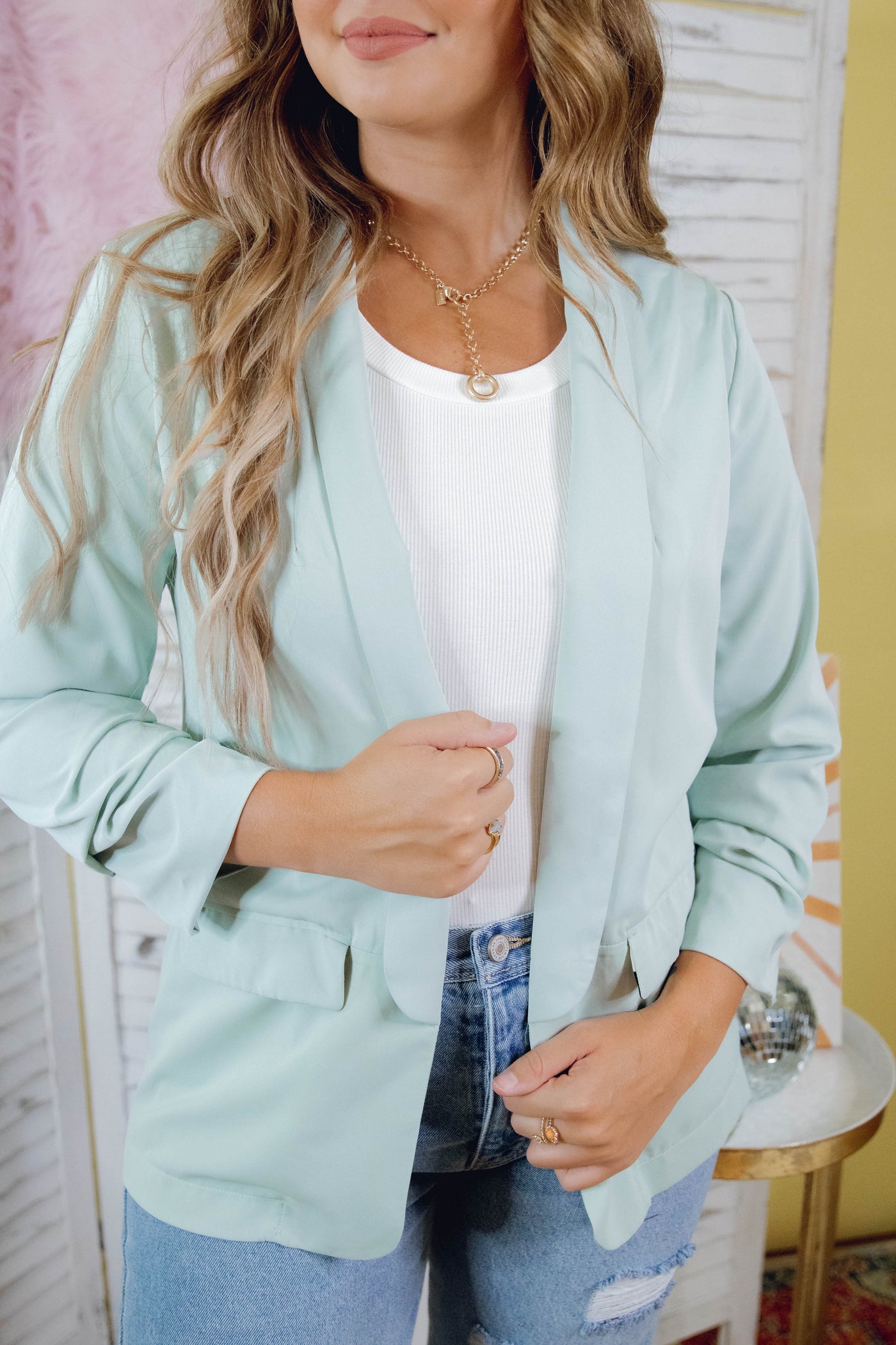 Women's Mint Blazer- Trendy Women's Blazer- Oversized Fit Blazer- Kori America Blazer