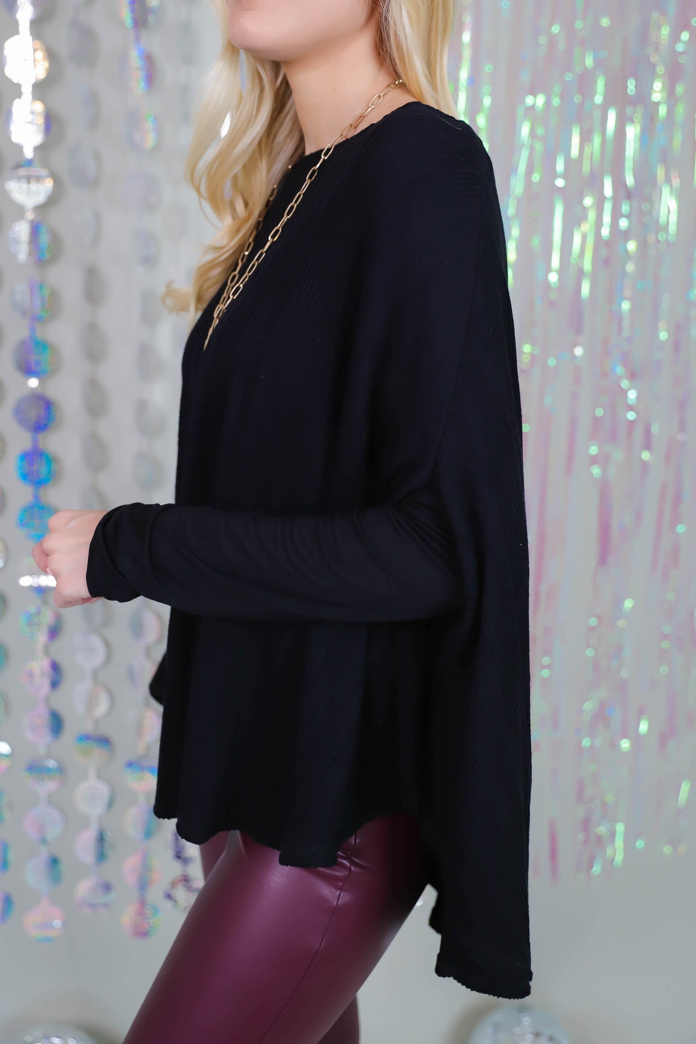 Women's Black Poncho- Solid Black Poncho Top For Women