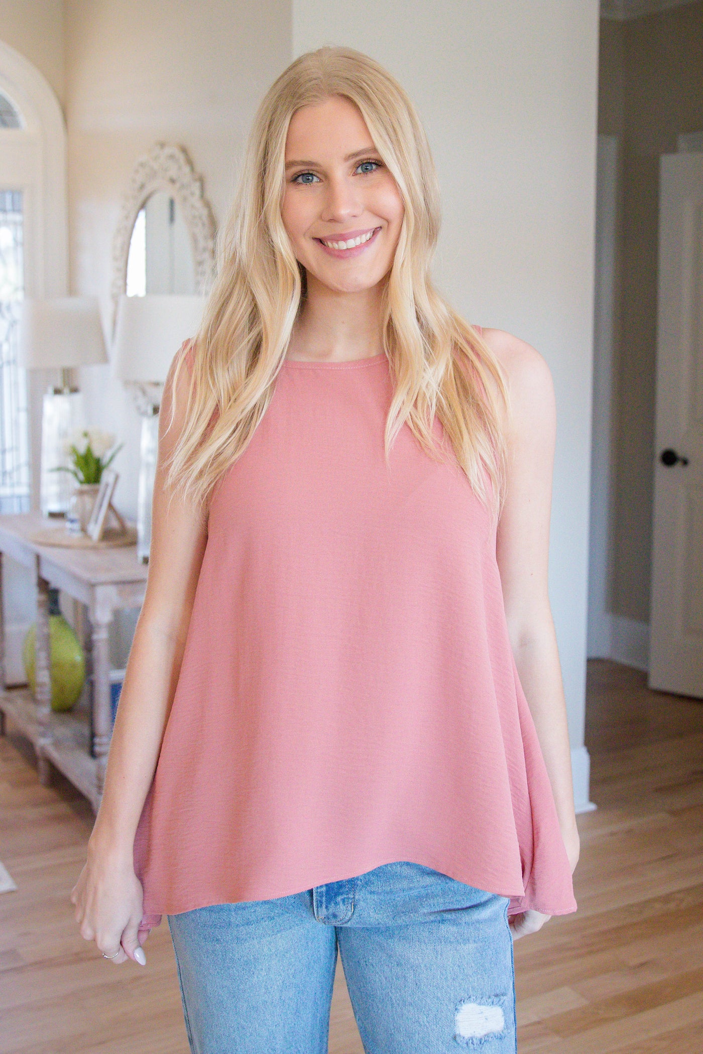 Women's Basic Pink Tank- Dressy Sleeveless Blouse- Jodifl Blouse