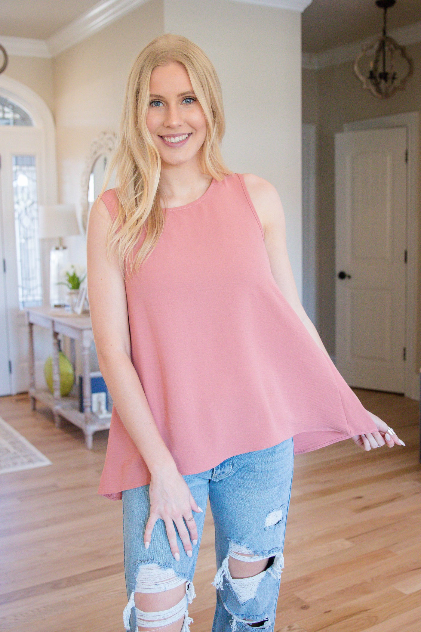 Women's Basic Pink Tank- Dressy Sleeveless Blouse- Jodifl Blouse