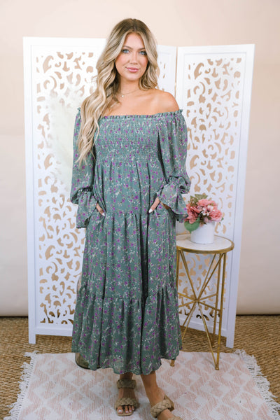 Floral Print Midi Dress- Feminine Midi Dresses- Love Shack Dupe Dress- &Merci Midi Dress