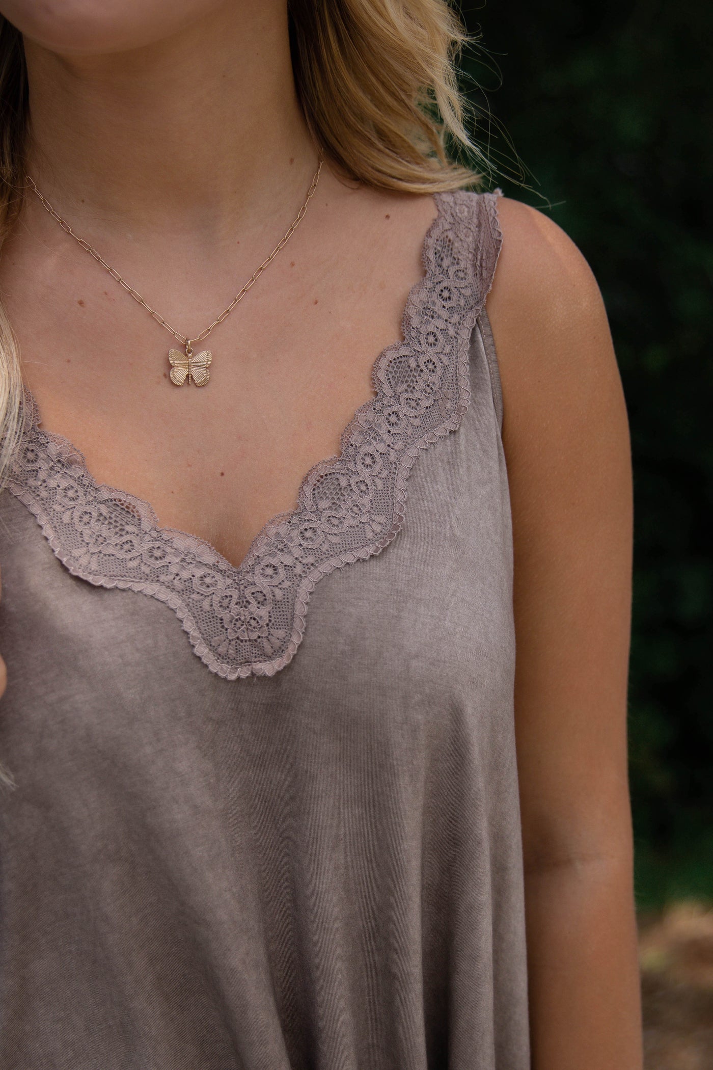 Brown Lace Tank Top- Women's Lacey Tank- Acid Wash Tank Top