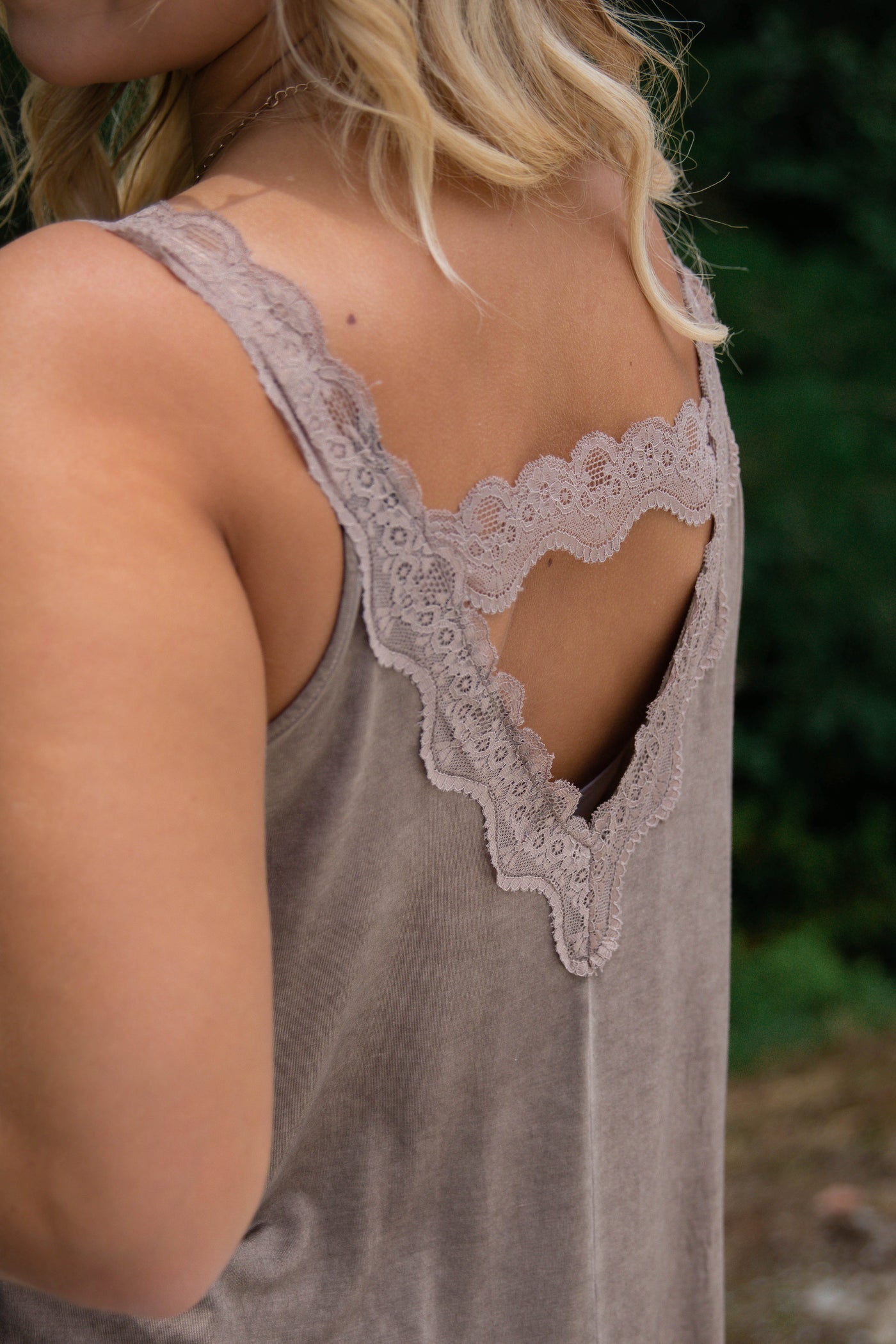 Brown Lace Tank Top- Women's Lacey Tank- Acid Wash Tank Top