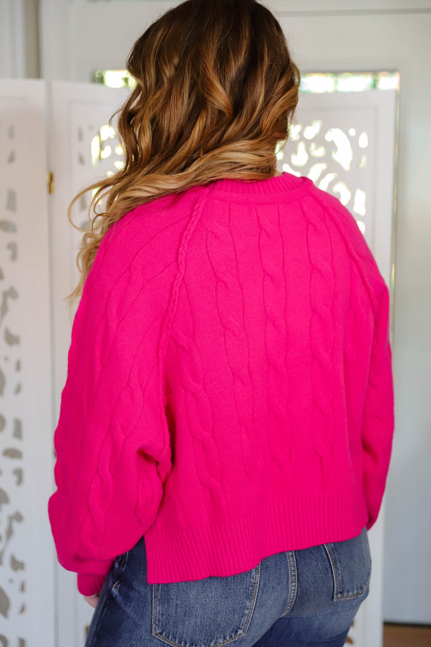 Women's Hot Pink Sweater- Oversized Pink Sweater- Cute Hot  Pink Sweater