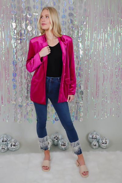 Fuchsia Velvet Blazer- Women's Pink Blazer- Dressy Velvet Blazer 