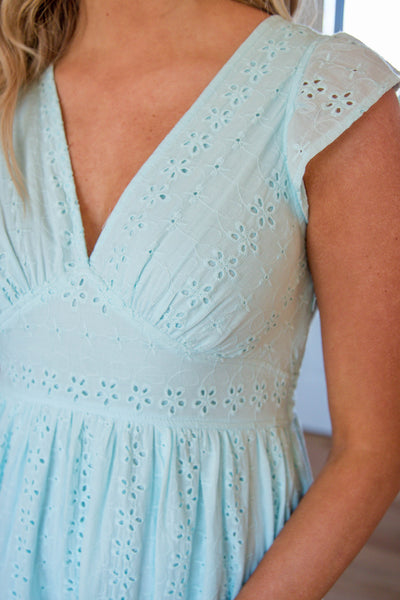 Mint Blue Midi Dress- Crotchet Midi Dress- Blue Spring Dress