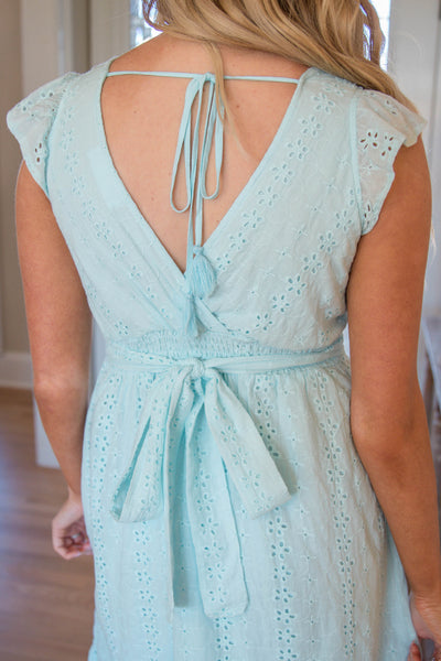 Mint Blue Midi Dress- Crotchet Midi Dress- Blue Spring Dress