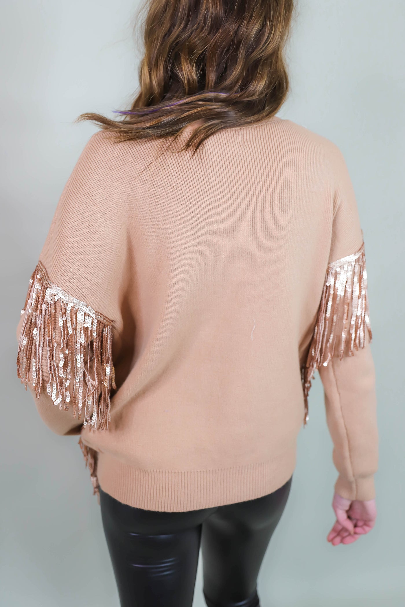 Gold Fringe Sweater- Women's Sequin Sweater- 143 Story Sweaters