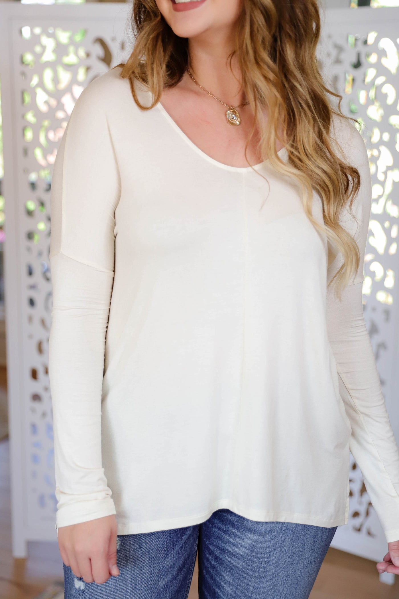 Women's Basic Long Sleeve- Women's Soft Ivory Top- Women's Layering Tops