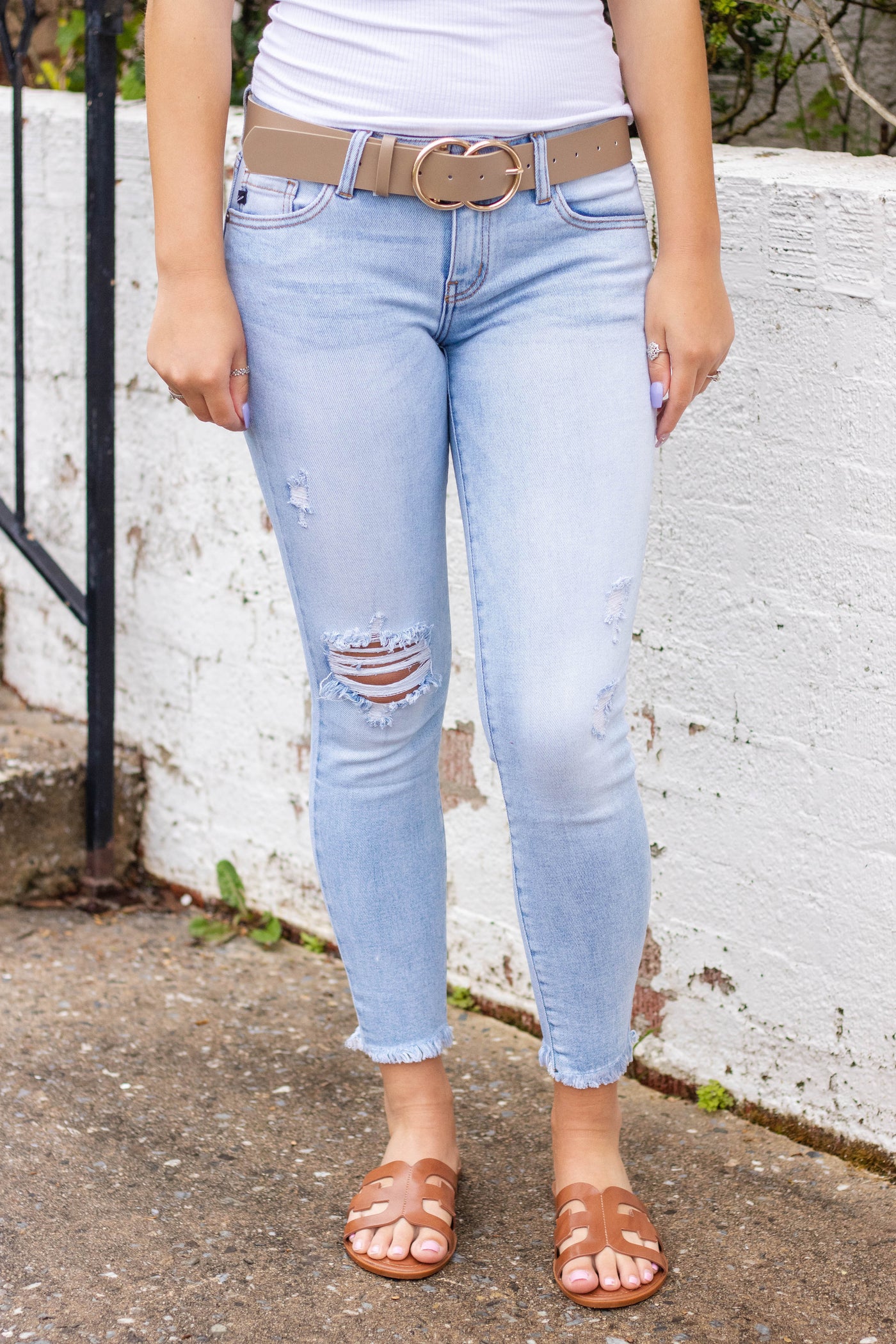 Light Wash Distressed Denim- KanCan Skinny Jeans- Light Wash KanCan Jeans- $44