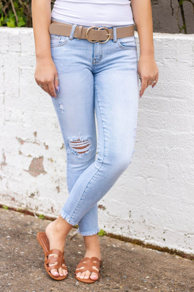 Light Wash Distressed Denim- KanCan Skinny Jeans- Light Wash KanCan Jeans- $44