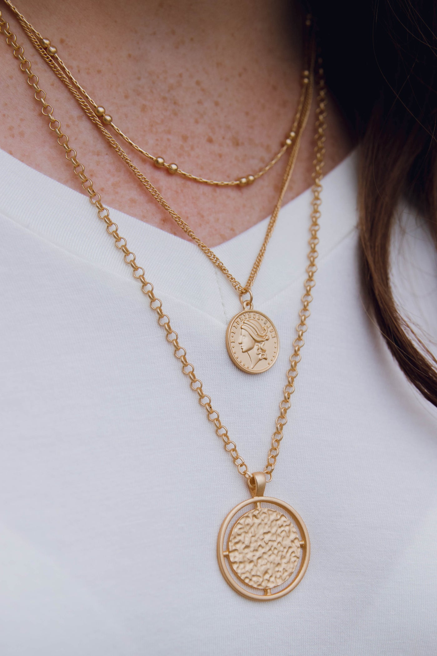 Canvas Layered Coin Necklace- Gold Coin Necklace- Trendy Jewelry For Women