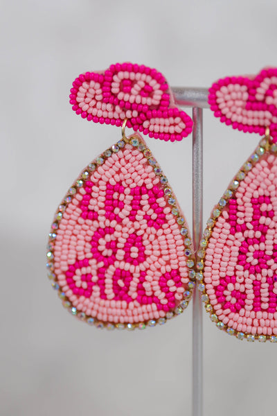 Let's Go Girls Beaded Earrings- Fun Nashville Earrings- Pink Statement Earrings