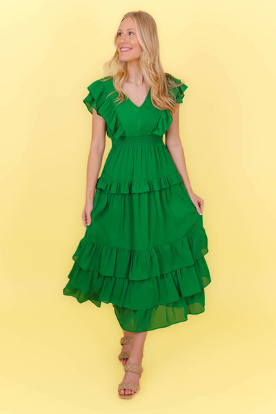 Gorgeous Kelly Green Maxi Dress- Ruffle Green Dress- Women's Green Maxi