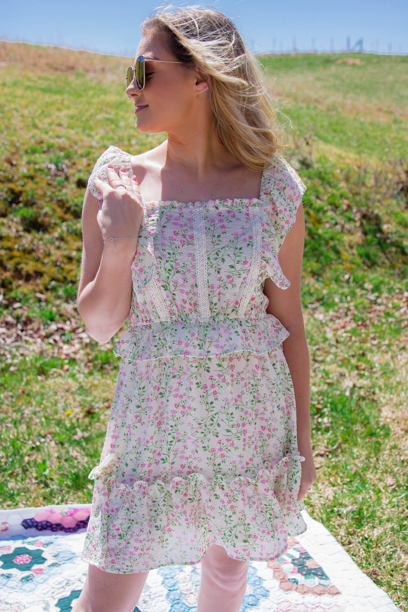 Sweet Floral Print Dress- Feminine Dresses- Tiered Ruffle Floral Print Mini Dress