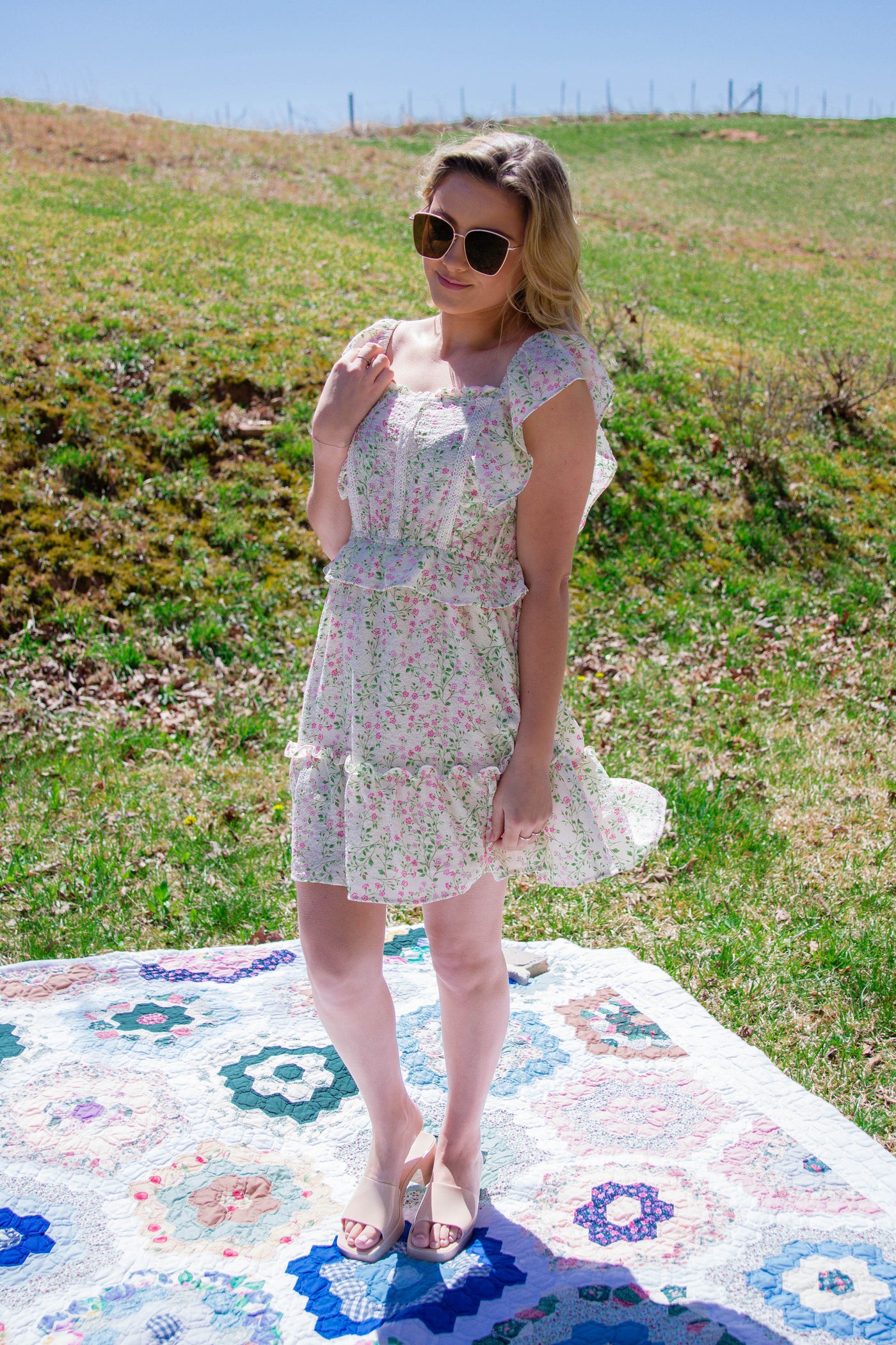 Sweet Floral Print Dress- Feminine Dresses- Tiered Ruffle Floral Print Mini Dress