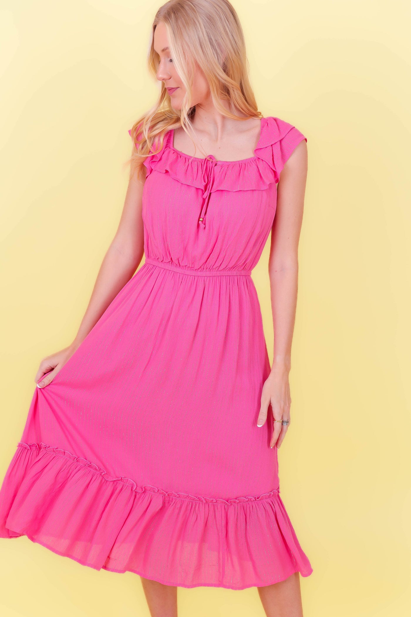 Hot Pink Midi Dress- Gold And Pink Midi Dress- Women's Summer Midi Dresses