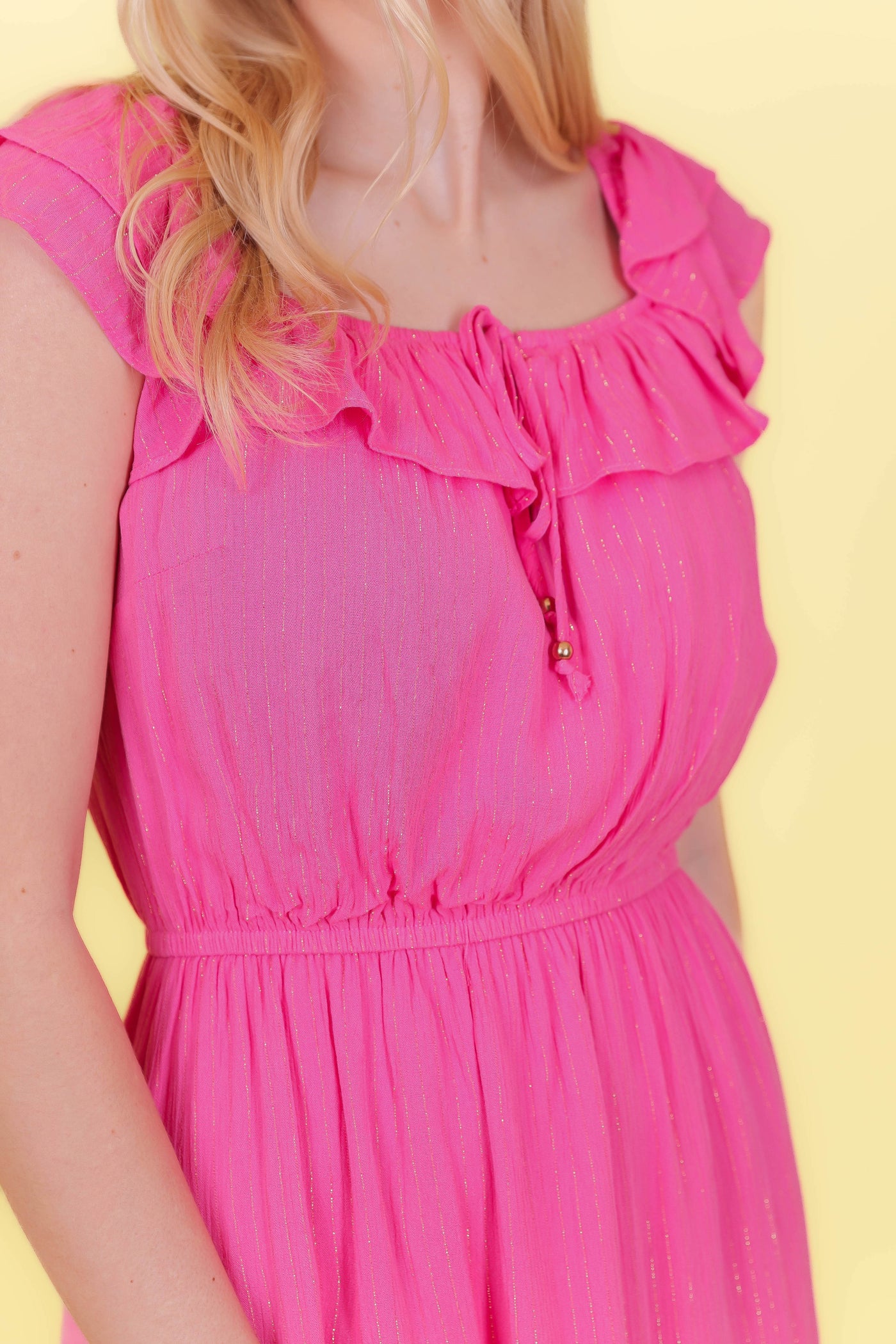 Hot Pink Midi Dress- Gold And Pink Midi Dress- Women's Summer Midi Dresses
