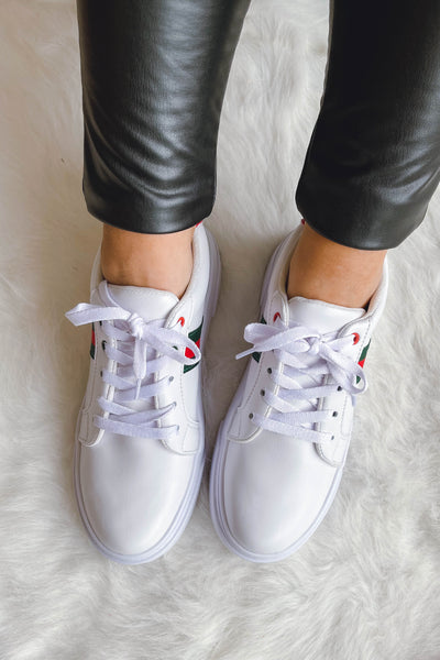 Women's White Trendy Sneakers- Designer Dupe Sneakers- Women's Trendy Tennis Shoes