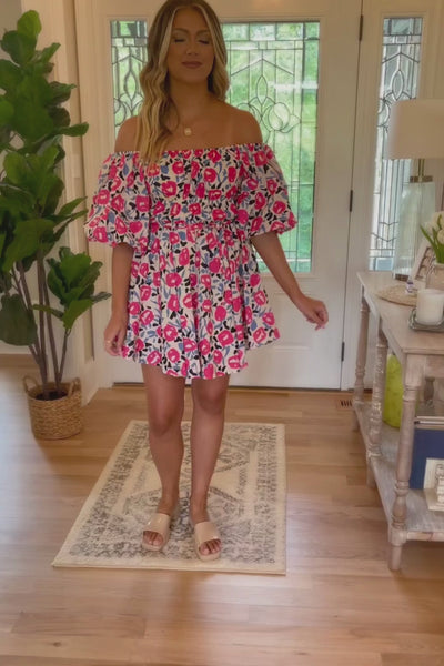 Floral Puff Sleeve Dress- Flirty Mini Dress- Off The Shoulder Tulle Dress- &Merci Floral Dress